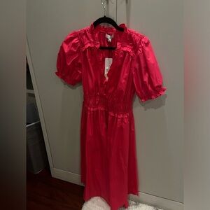 Pink current air dress excellent condition w tags, ruched waist and neck detail